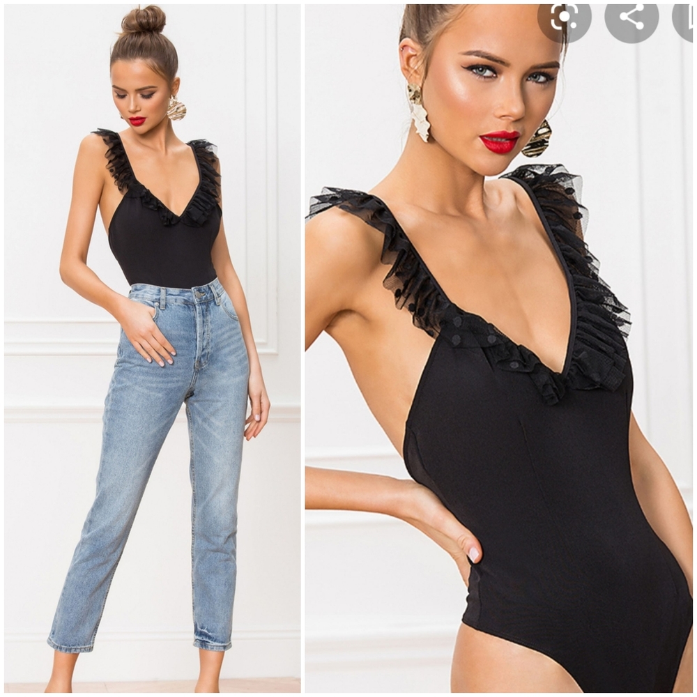 REVOLVE Black Ruffle Bodysuit